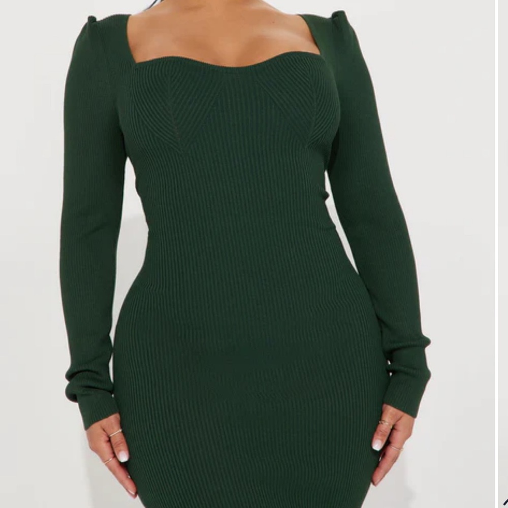 Sweetheart Neckline Bodycon Knot Midi Dress Forest Green Boutique Large NWT - Picture 2 of 8